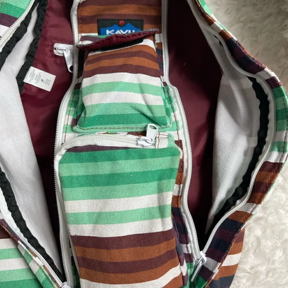 Kavu Rope sling back/ crossbody bag Canvas stripes Aztec color padded back .